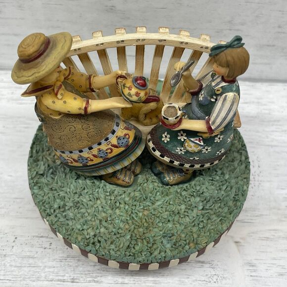 Our America Decorative Candle Jar Topper Country Cat & Tea Party by Fence - Picture 2 of 7